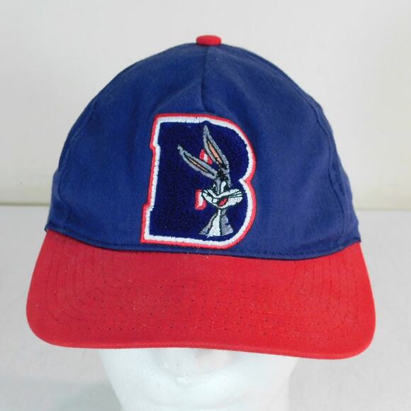 Vintage Bugs Bunny Hat Snapback Acme Clothing Fuzzy B Blue Red Adjustable 90s - Picture 1 of 7